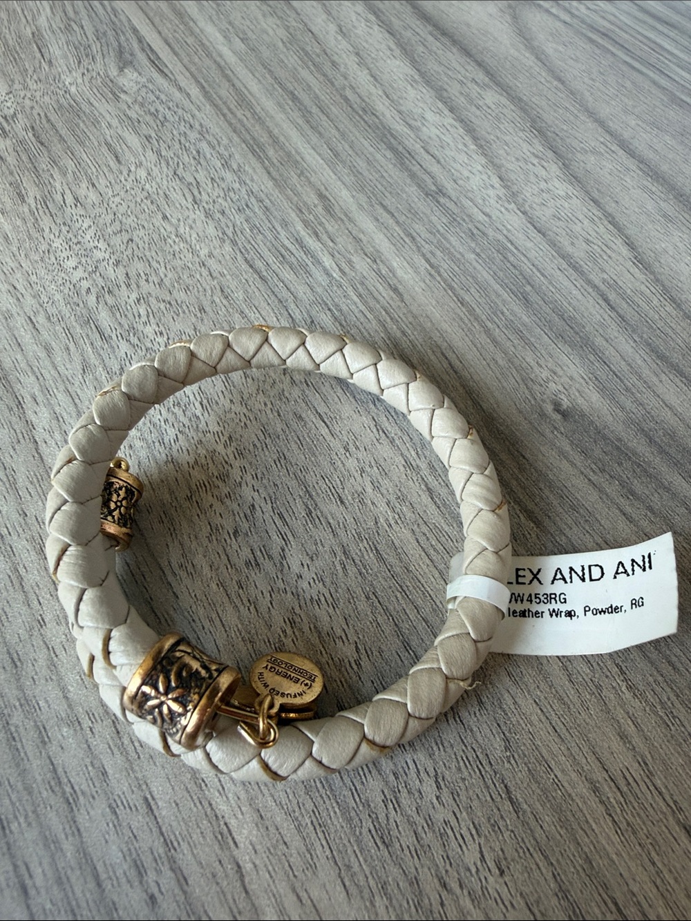 Alex and Ani Powder Braided Leather Wrap Bracelet with Gold Accents
